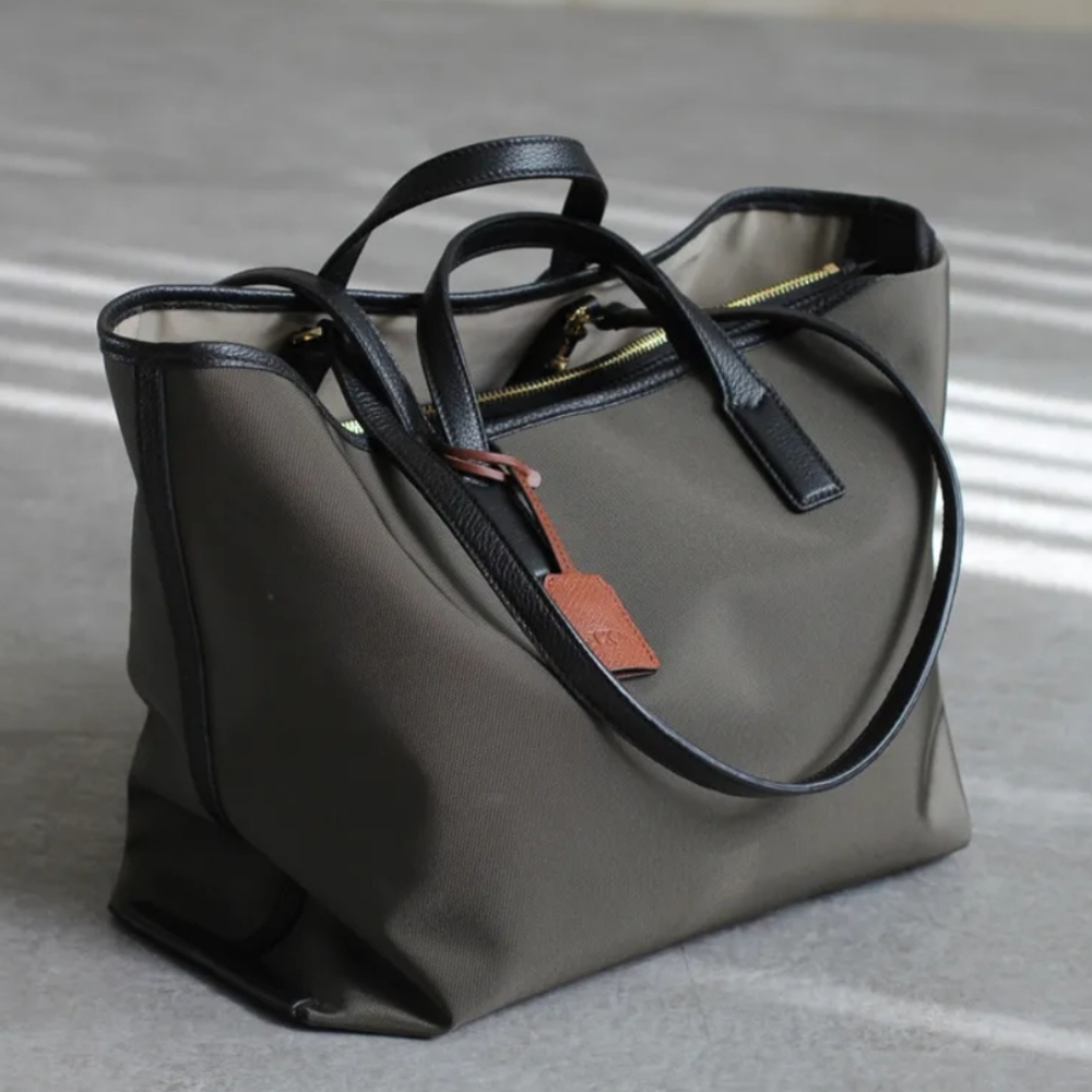 Jazzq Nylon & Leather Double Handle Tote Bag